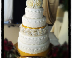4 Tier White Wedding Cake with Yellow Roses