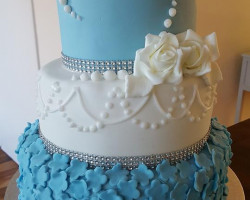 Pale Blue and White Engagement Cake by wedding cakes middlesbrough