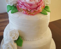 white-engagement-cake-with-fuscia-rose by wedding cakes middlesbrough