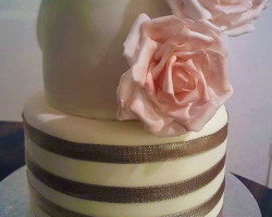 white-engagement-cake-with-pink-roses-and-gold-banding by Andrea Monaco cake maker in middlesbrough